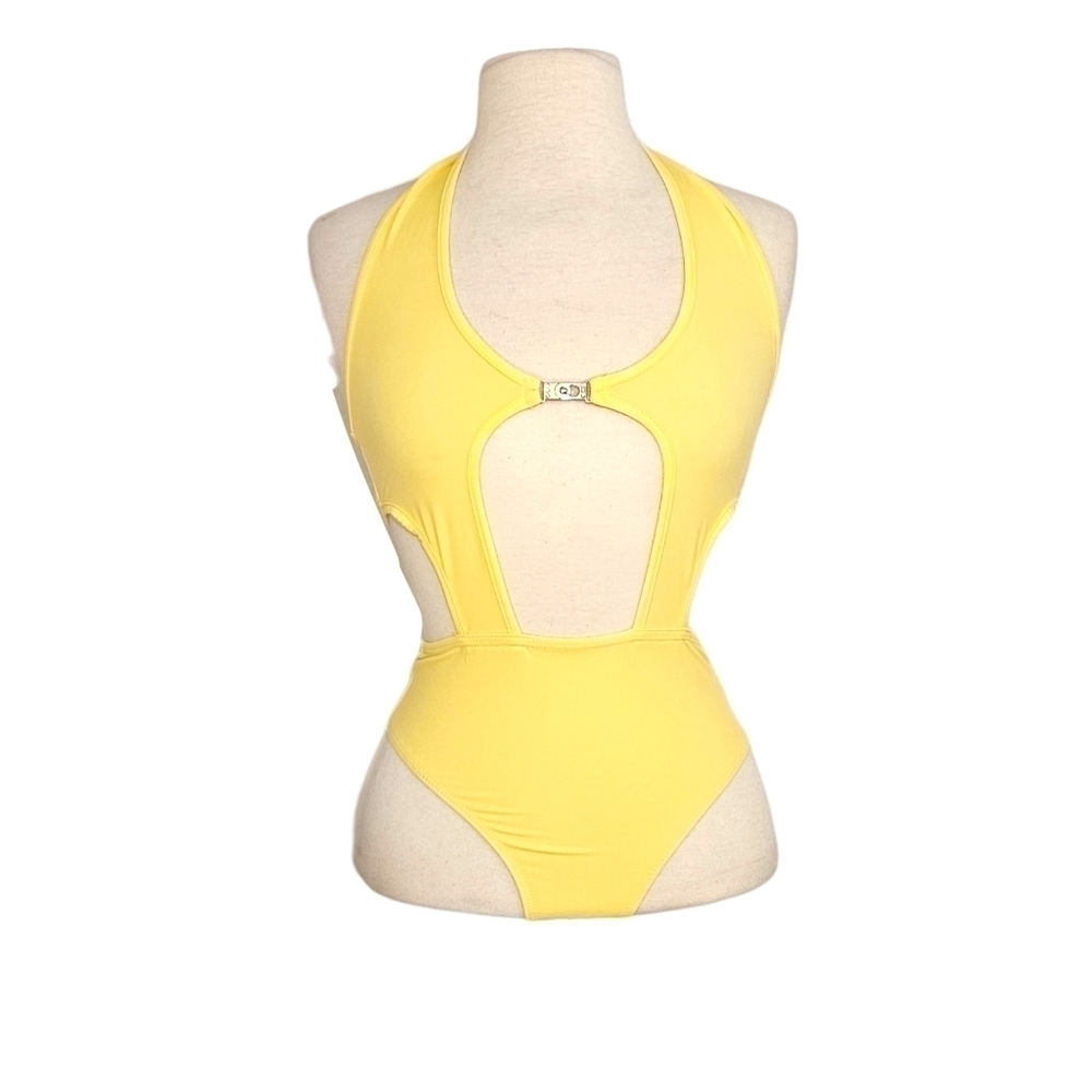 New Shein Cutout Clasp Yellow Bodysuit